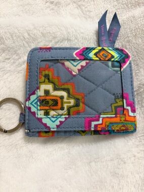 Vera Bradley Quilted ID Cardholder in Blue with Multicolor Geometric Print